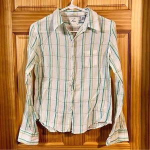 💝 Maurices Long Sleeve Full Button Blue Green White Plaid Women Medium Shirt